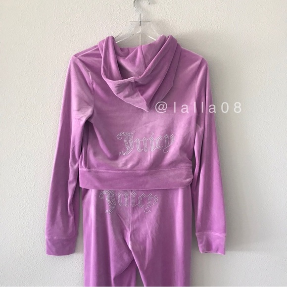 JUICY COUTURE Velour OG Bling Tracksuit Hoodie & Pant Set Pink Violet Tulle - Picture 11 of 16